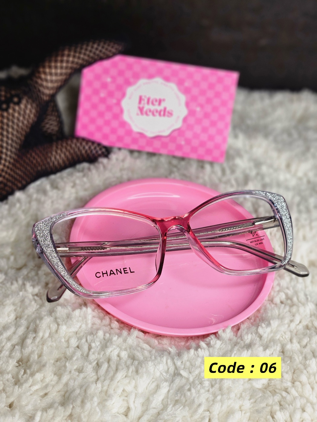 Cateye glitter frame — Grey